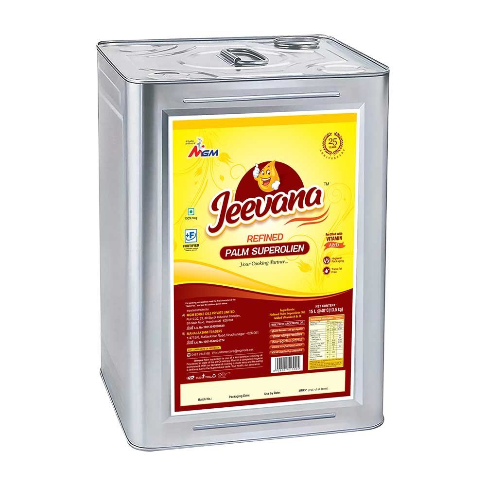 Mono Saturated 15 Ltr Jeevana RBD Refined Superolien Palm Oil, Packaging Type: Tin img