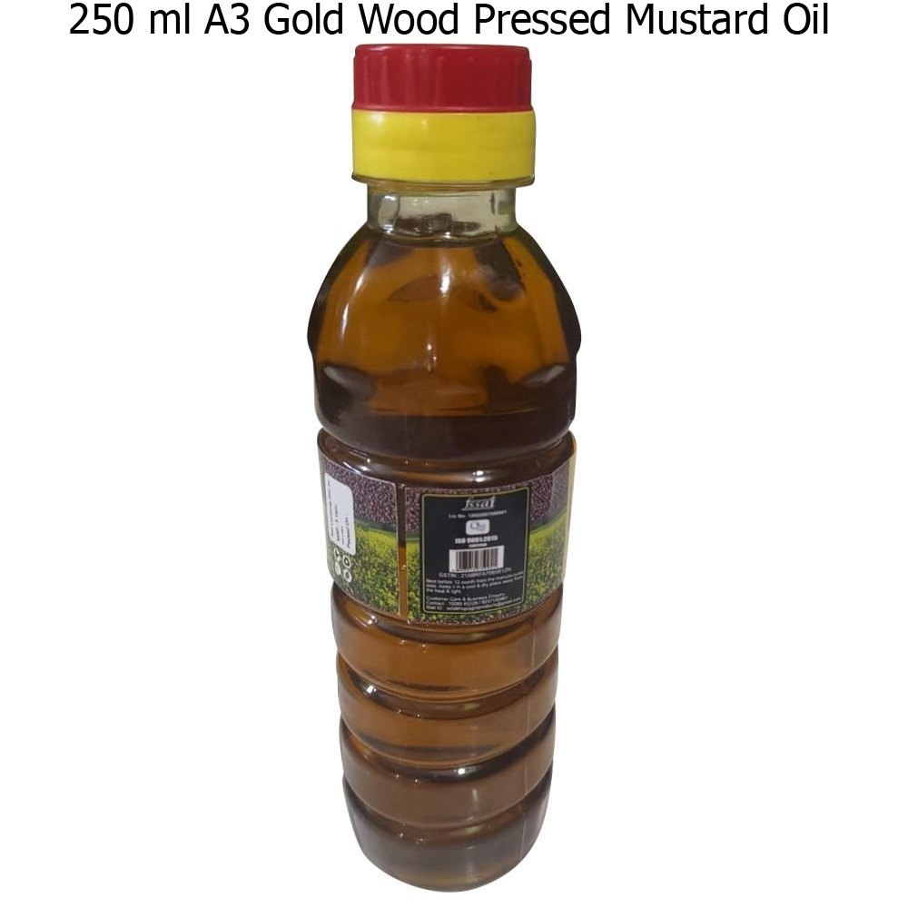 Lowers Cholesterol 250 ml A3 Gold Wood Pressed Mustard Oil, For Cooking, Packaging Type: Bottle img