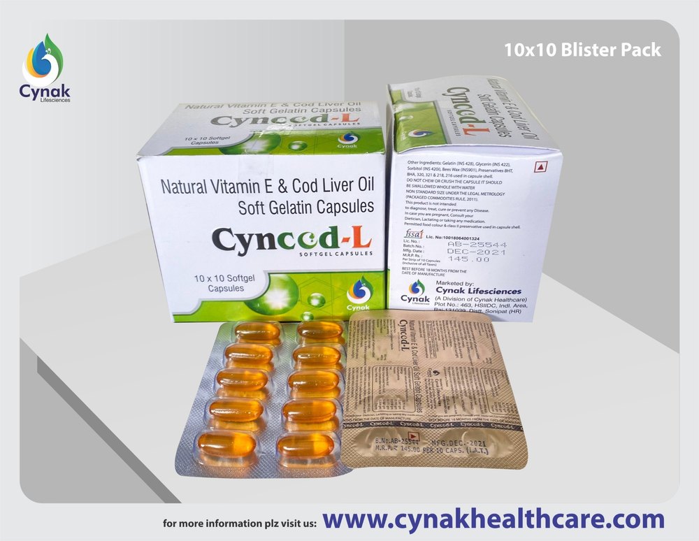 CYNCOD-L Cod Liver Oil With Vitamin E Softgel Capsule, Packaging Size: 10X10