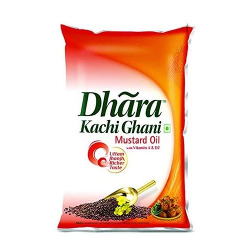 Kachchi Ghani Dhara Mustard Oil, Packaging Type: Pouch, Packaging Size: 1 litre