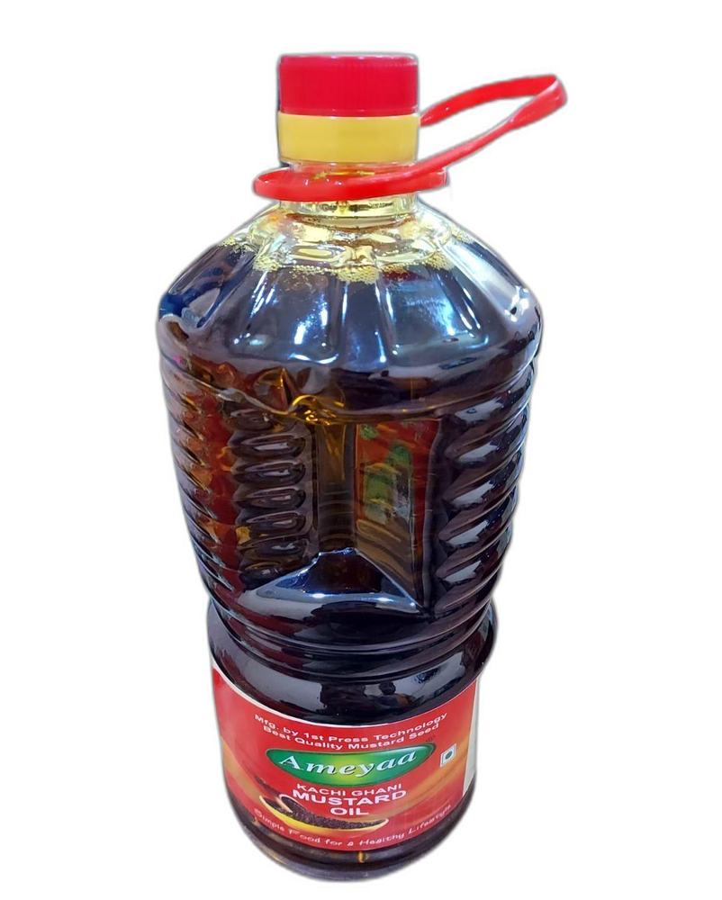Yellow Ameyaa Kachi Ghani Mustrad Oil 2ltr, Packaging Type: Plastic Bottle