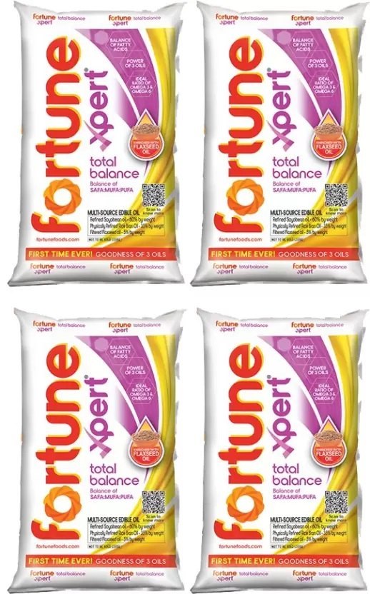 Fortune Xpert Total Balance Soyabean Oil Pouch  (4 x 1 L), Can