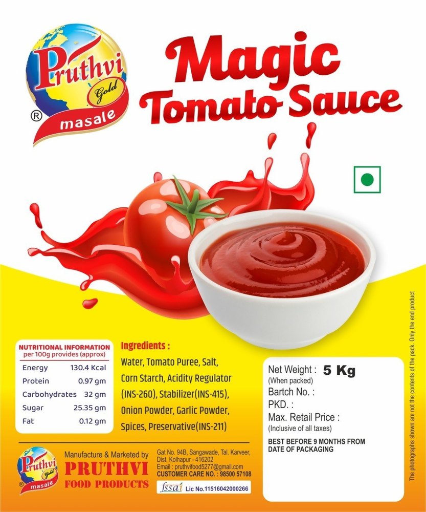 Pruthvi Gold Tomato Sauce, Packaging Type: Can, Packaging Size: 5 Kg
