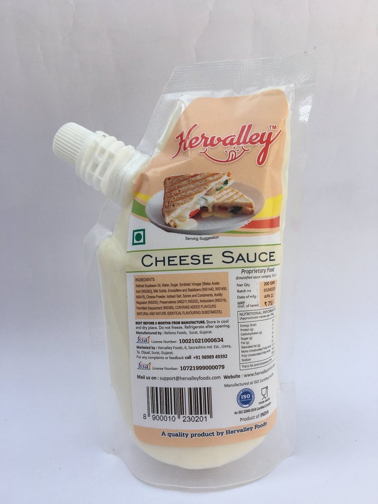 Hervalley Cheese Sauce, Packaging Size: 200 Gm, Packaging Type: Spout Pouch