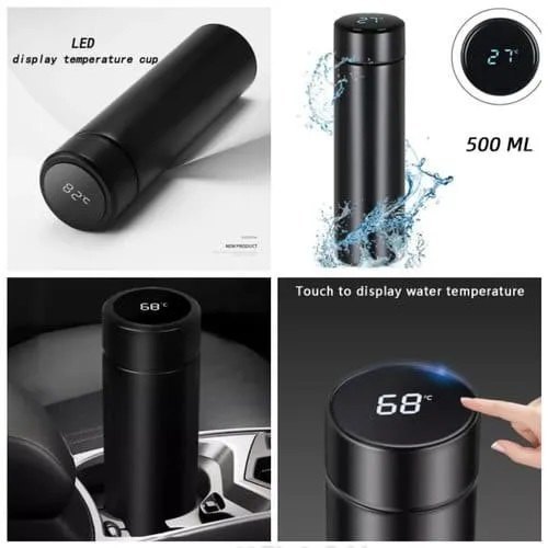 Black & White Plain Smart Vacuum Insulated Water Bottle With LED Temperature Display, For Corporate, Size: 500ML