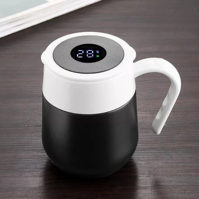 Black 304 Stainless Steel Temperature Display Mug with handle, For Home, Size: 410 ml