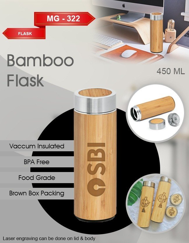 MG Smooth Bamboo flask Eco Friendly Bottle, For Office, Capacity: 450 ML