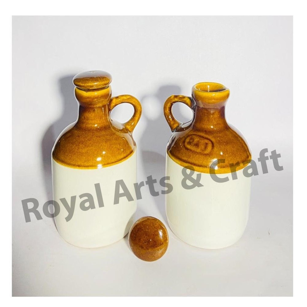 White and Brown 10inch Ceramic Bottle