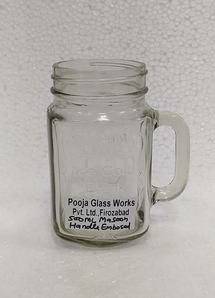 Glass 500ml Embossed Handle Mason Jar