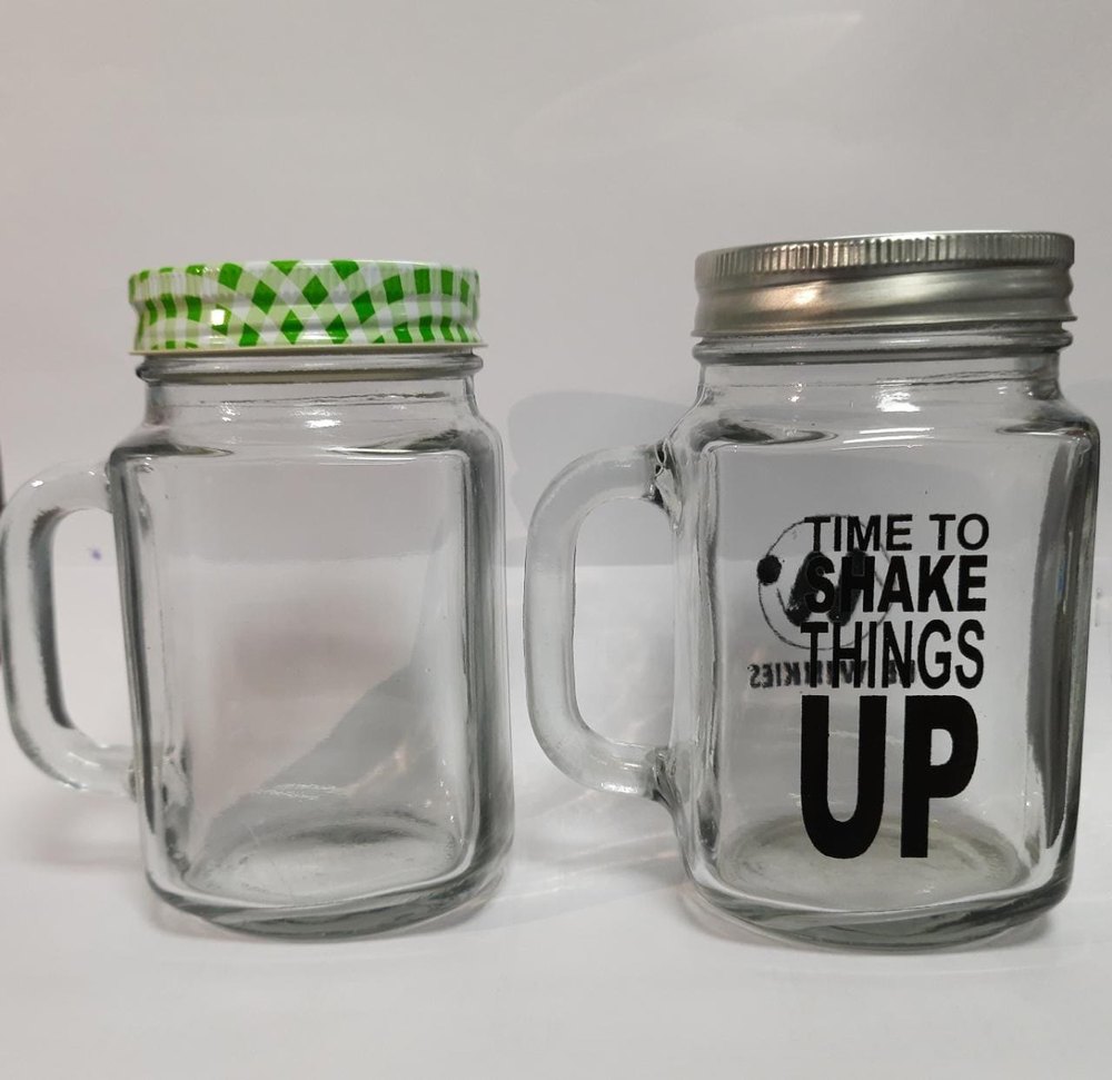 Transparent Glass Mason Jar With Handle 450 Ml, Units Per Pack: 36pcs