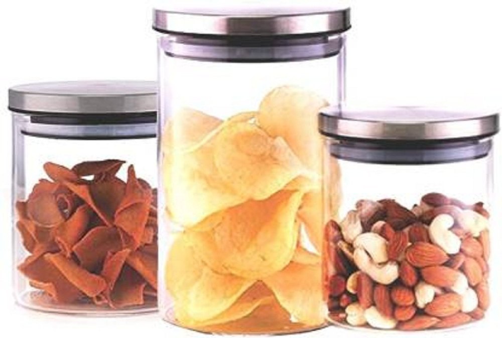 Stainless Steel Borosil Classic Jar Set Of 3 (300+600 +900)ml, 1800 Ml