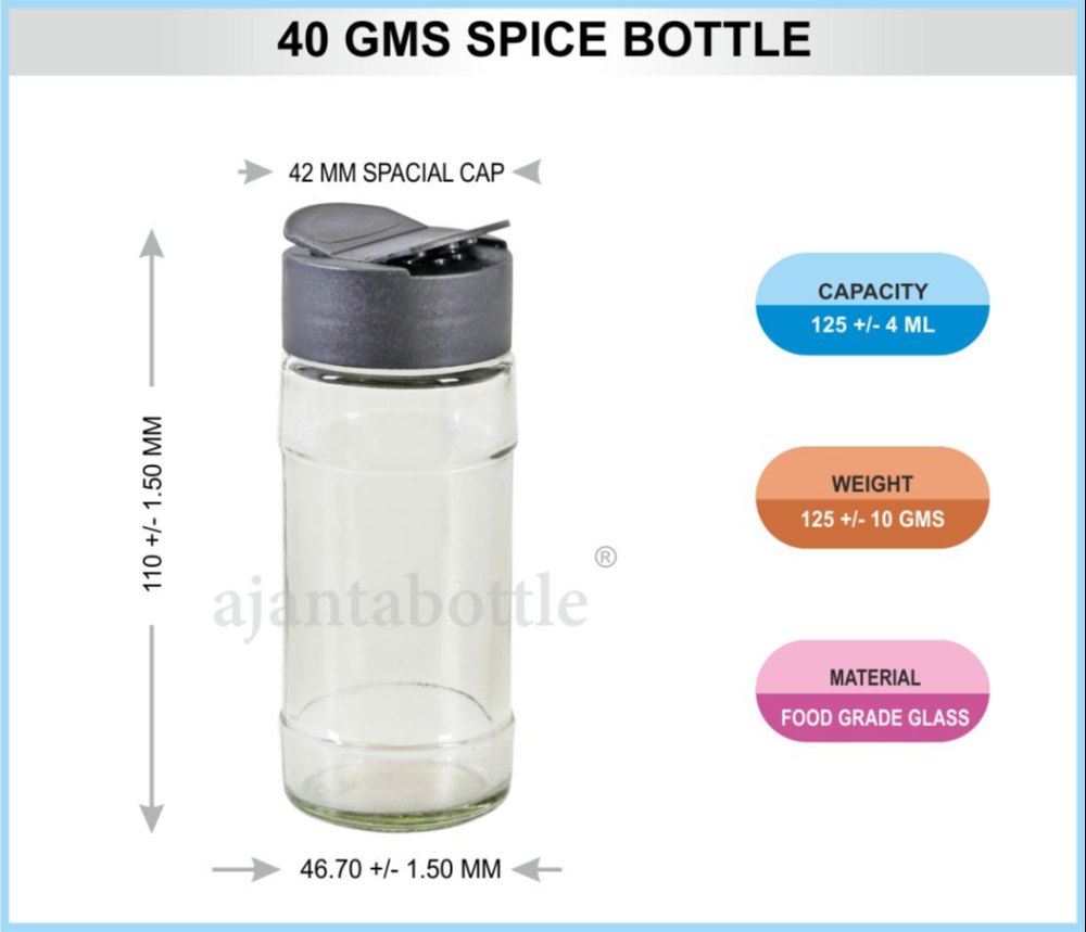 40GM/ 125 ML Spice Glass Jar With Cap