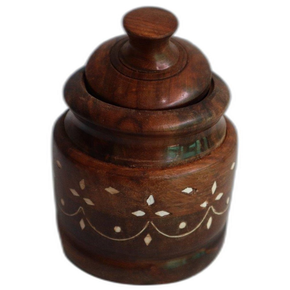 Brown 1Kg Round Wooden Jar, Rice