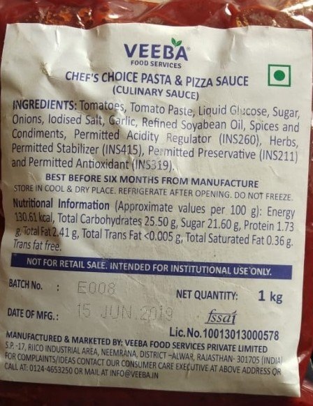 Spicy Red Veeba Pizza Pasta Sauce, Sauces, Packaging Size: 1 kg