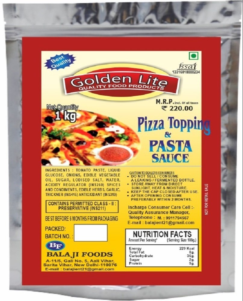 Golden Lite Red Pizza Pasta Sauce, Packaging Type: Poly Pack, Packaging Size: 100 Gm