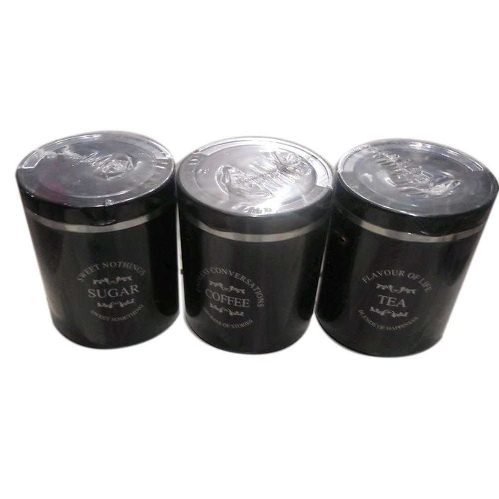 Black Plastic Tea Coffee Sugar Container Set, Round, Capacity: 250gm