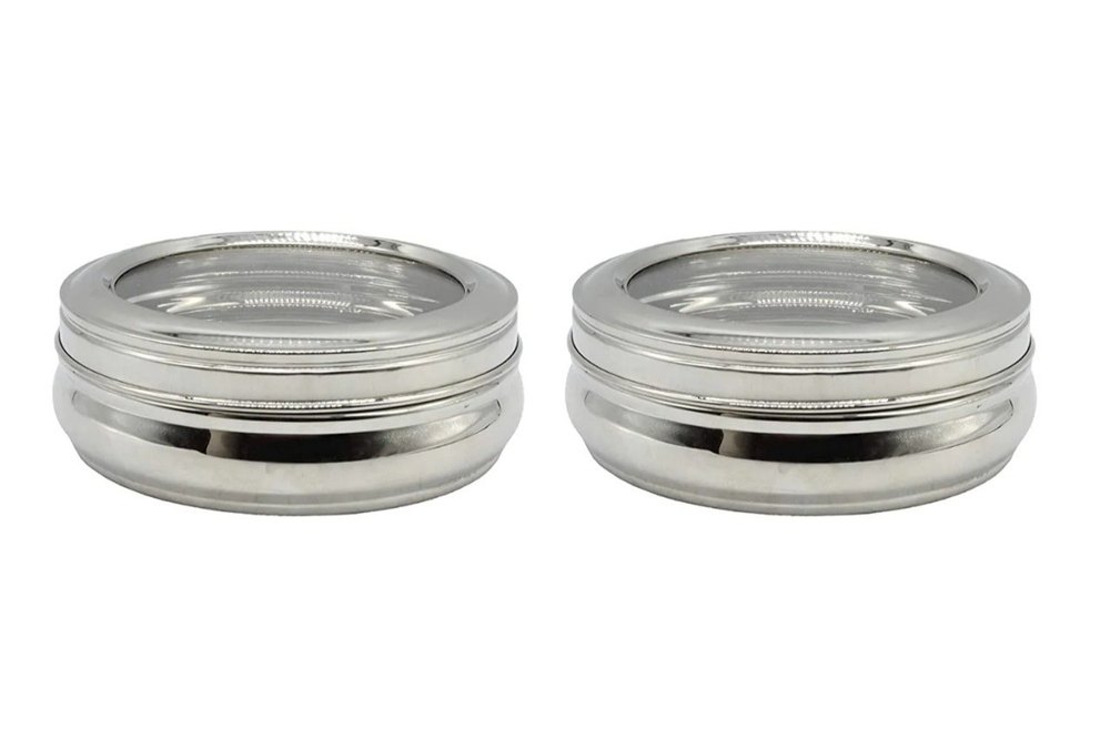 Silver Stainless Steel Puri Dabba See through, Material Grade: 202, Capacity: 110gm