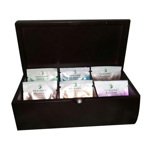 Black Wooden Partition Tea Box, 5-15 mm, Rectangle