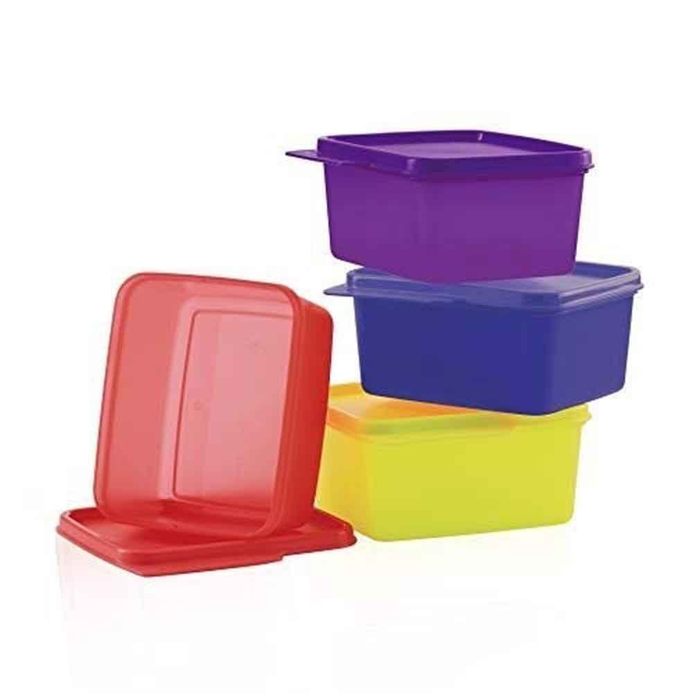 Air Tight Plastic Tupperware Keep Tab Square Refrigerator Container Set, Size: 132mm X 125mm X 64.5mm, Capacity: 500ml