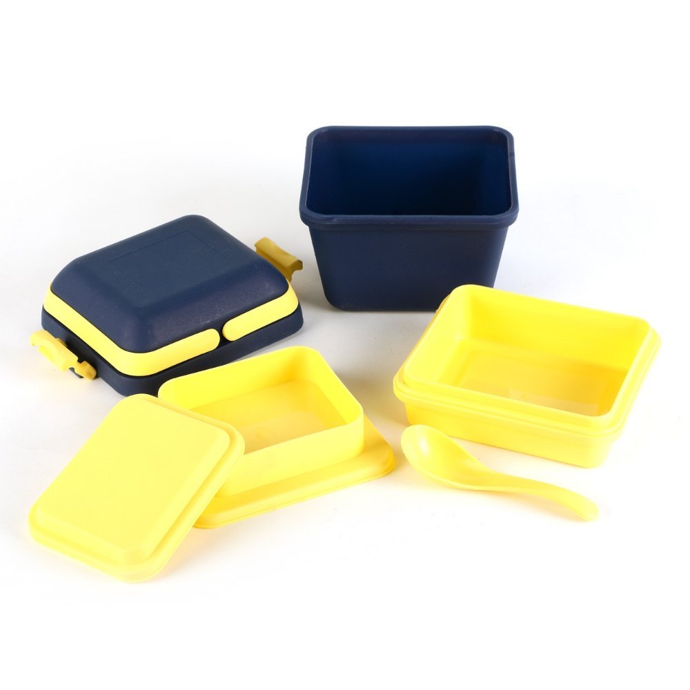 Dimazo Yellow, Black Plastic Lunch Box, For School, Office