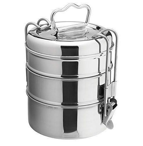 Round Stainless Steel Lunch Box, For Home And Office, 3 SS containers