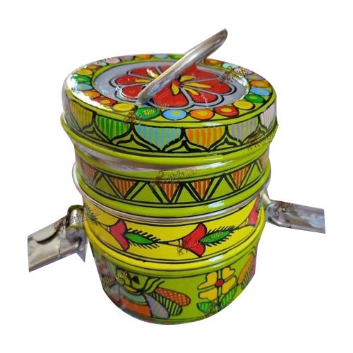 Mithilavan Aluminium Hand Painted Madhubani Painted Lunch Box, Capacity: 250 Ml