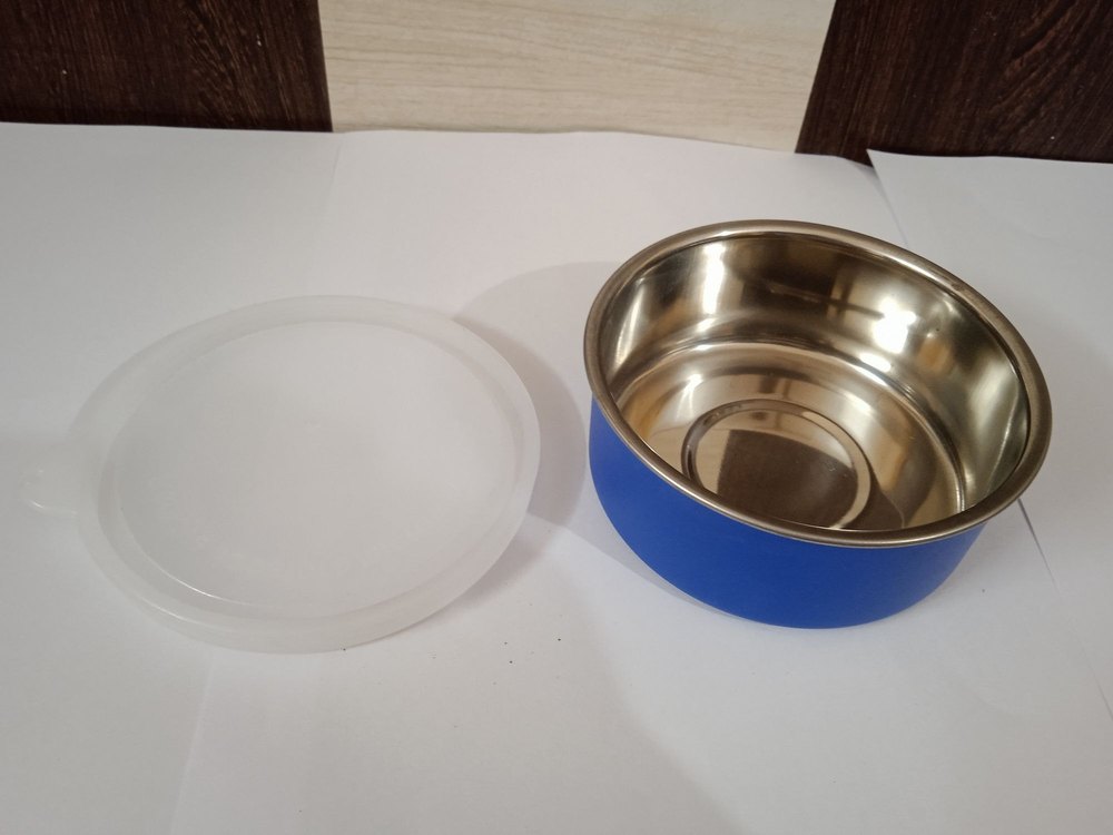 Blue Round Steel Tiffin Box, For Office, 1 SS containers