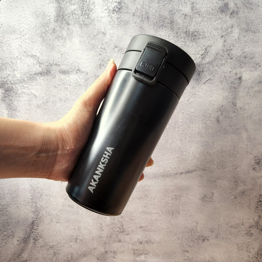 Black Personalized Thermos Flask Stainless Steel Travel Mug with Filter, Capacity: 400 mL