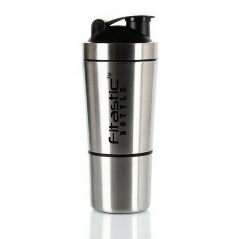 Fitastic Silver And Black Stainless Steel Shaker Bottle, Cylinder, Capacity: 700 ml