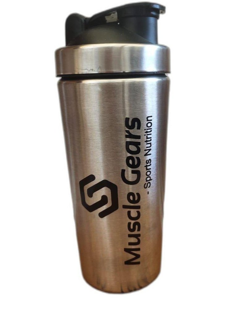 Muscle Gears Silver And Black Stainless Steel Shaker Bottle, For Gym, Capacity: 1 Litre