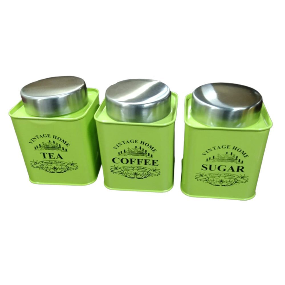 3 Piece Stainless Steel Square Canister, 9x9 cm, Capacity: 1 Litre