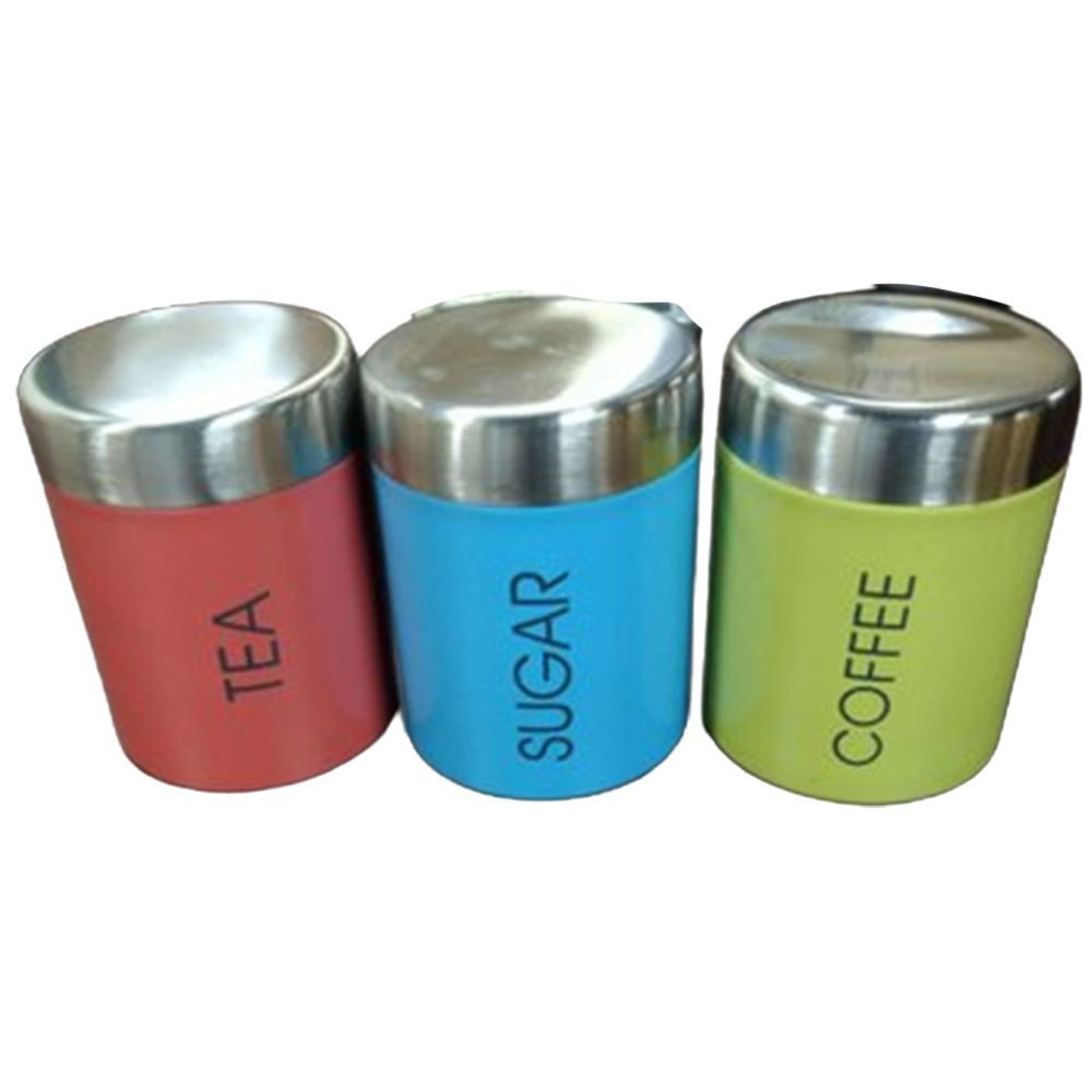 3 Piece Stainless Steel Tea Sugar Canister, 9 cm (dia), Capacity: 1 Litre