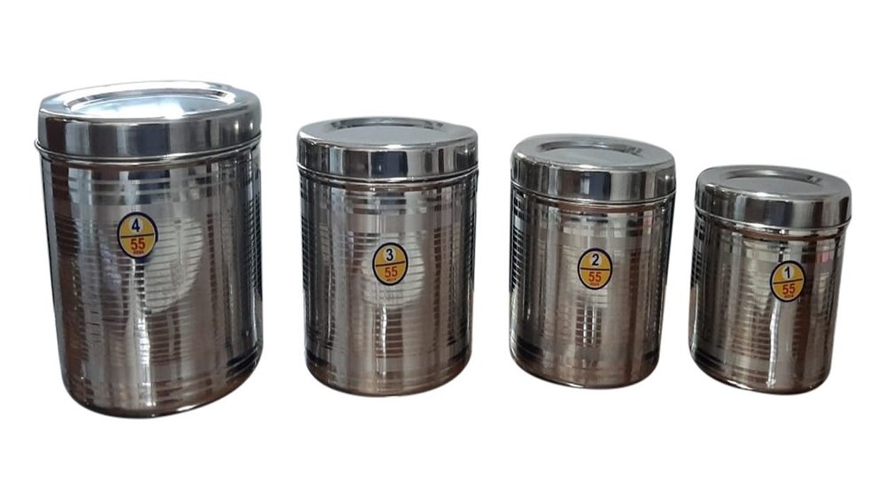 S.N 4 Stainless Steel Sugar Canister Set, For Home, Capacity: 500ml To 2000ml