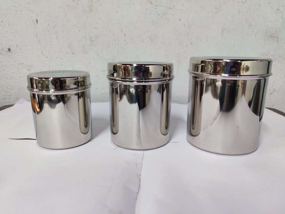 3 Stainless Steel Round Canister Set, For Home, Capacity: 150, 250 And 500ml