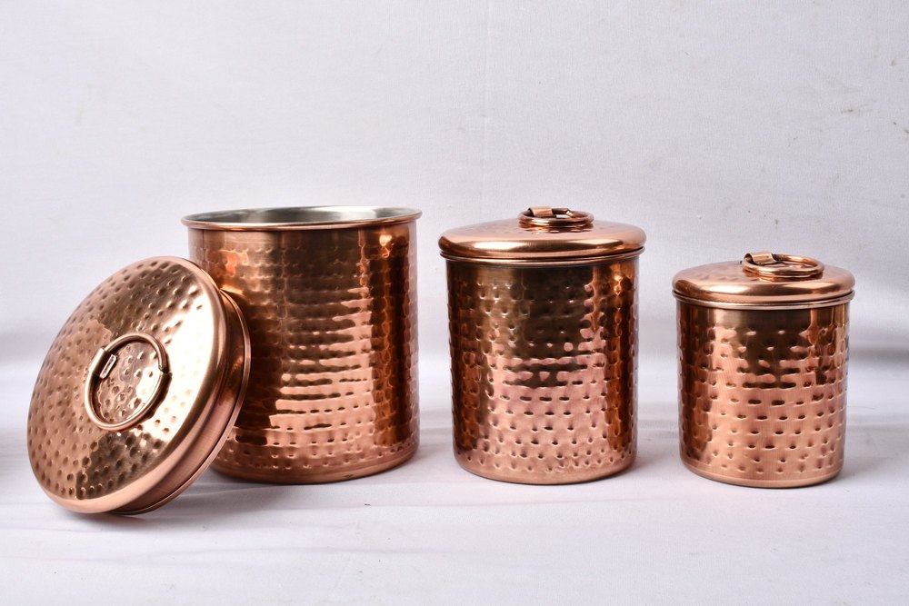 Hammered Antique Copper Stainless Steel 3pc Canister Set, For Home