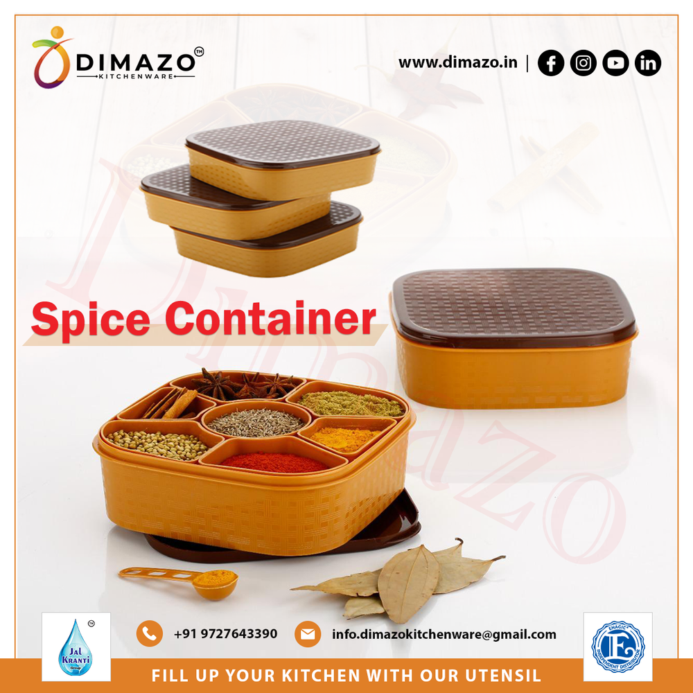 Dimazo Kitchenware Spice Box for Kitchen Plastic Wooden Style Masala Box