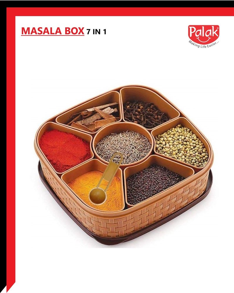 Palak Container Multipurpose Masala Box Titan 7 Sections Square, For Kitchen, Capacity: 200 G