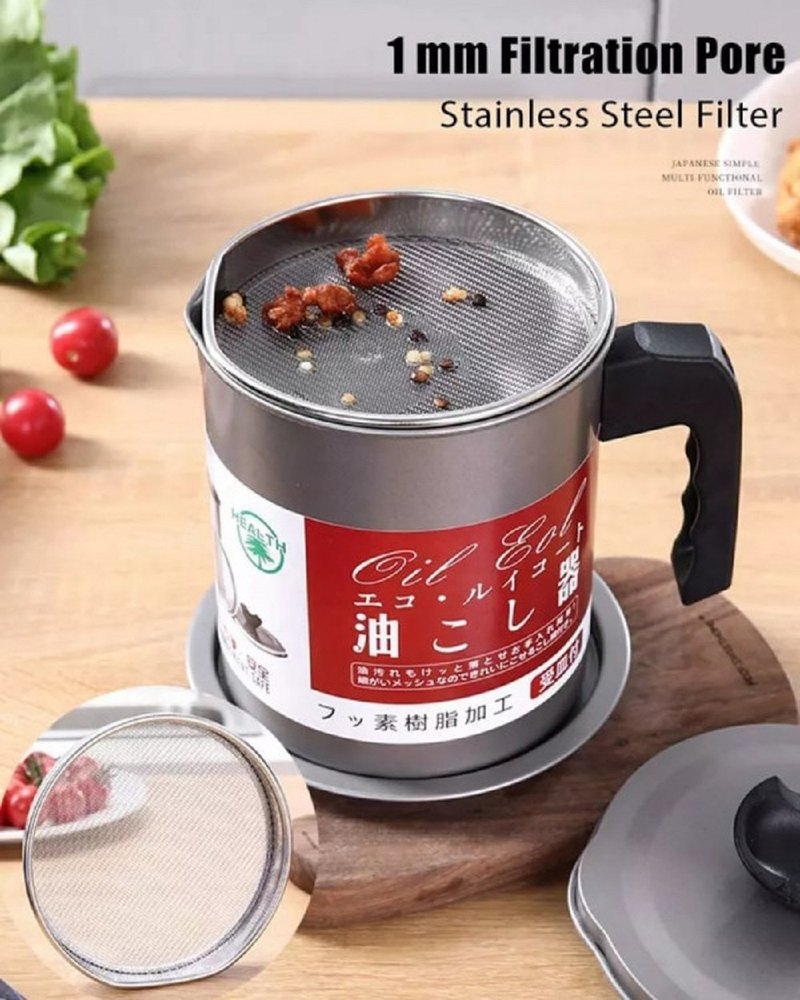 SS Round KITCHEN FRYING OIL SEPARTOR FILTER POT, Capacity: 1.4 L