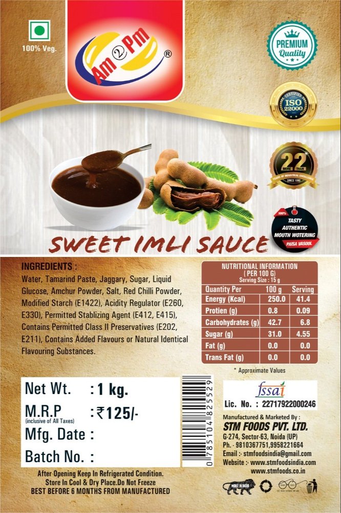 AM2PM Sweet Imli Sauce, Packaging Type: Evoh Pouch, Packaging Size: 1 Kg