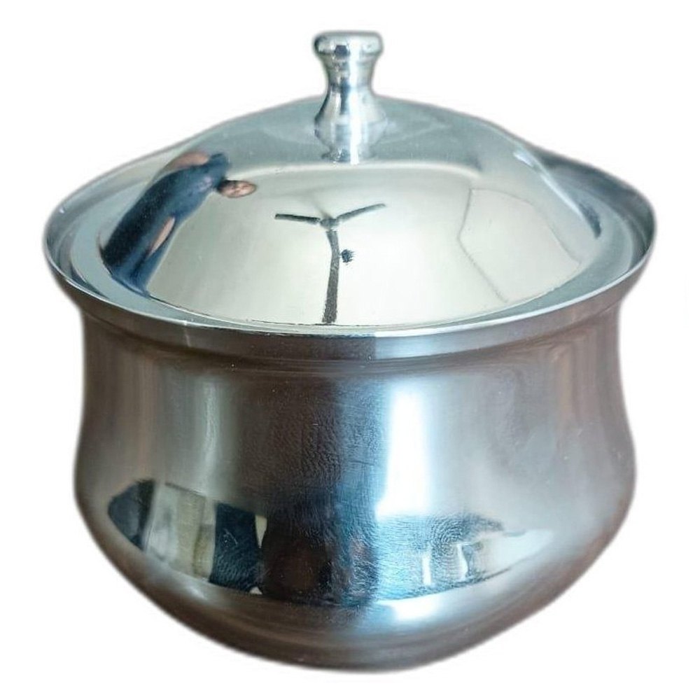 Silver Stainless Steel Ghee Pot, Grade: SS 202, Size: 7inch(D)