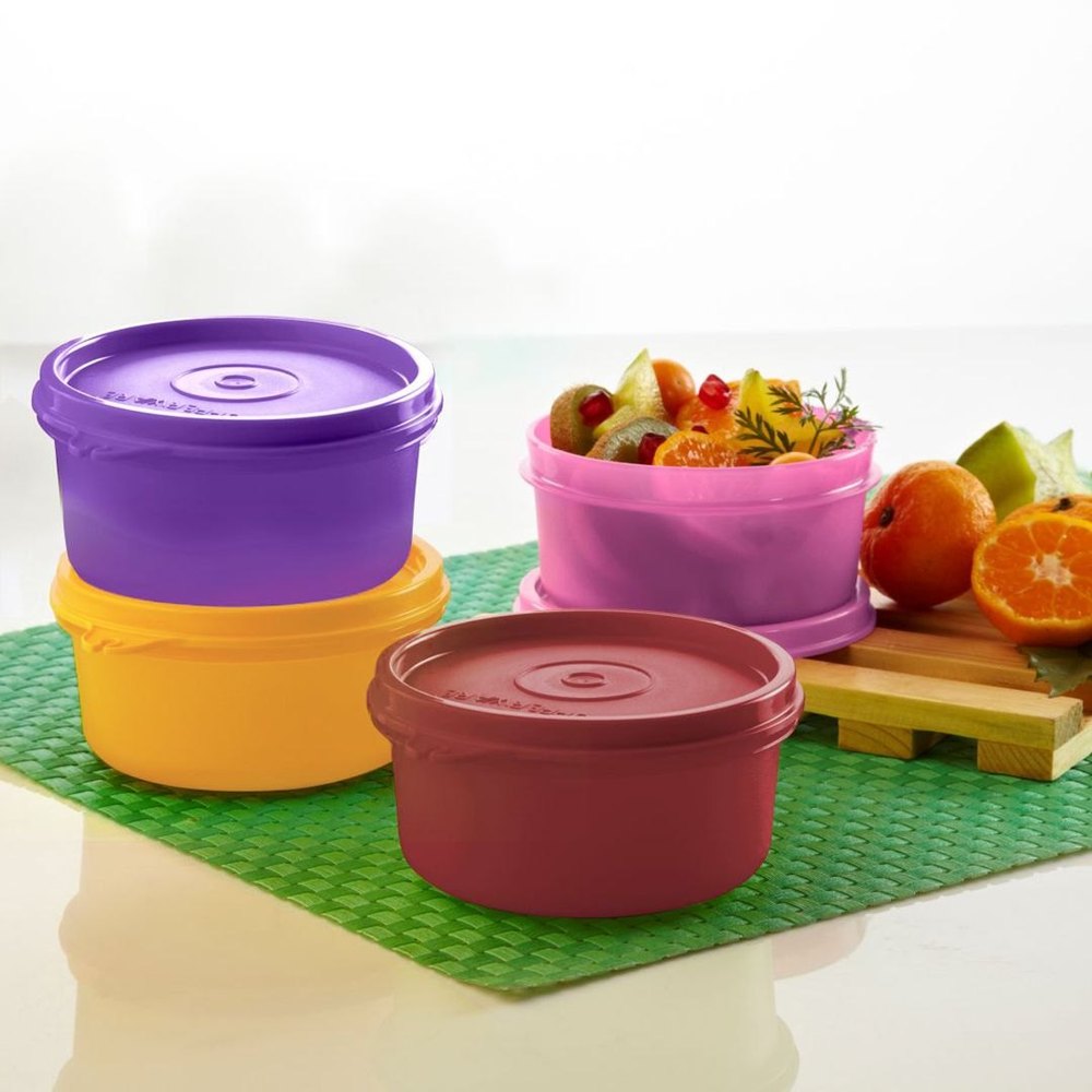 Thick Tupper Plastic Round Spillproof Tropical Bowls 210ml 4pc, For Blue Red Purple