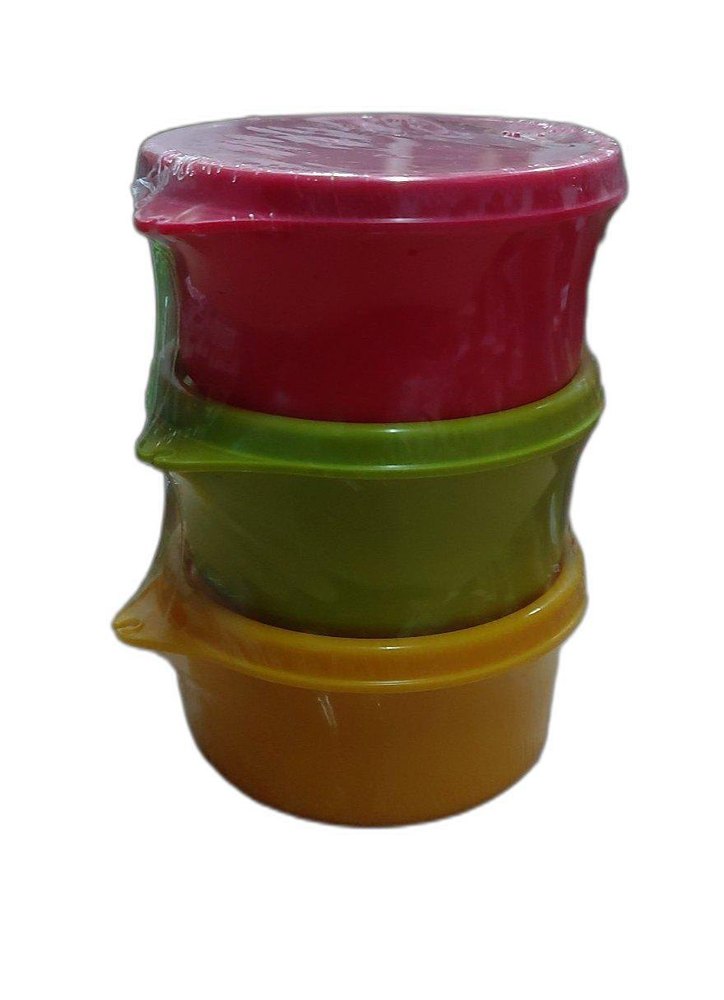 Green, Red And Yellow Plastic multicolour magnum bowl 230ml Varmora storage container, For Home, Set Contains: 3 Piece