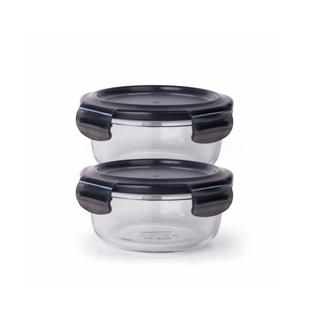 Transparent and Black Glass Tupperware macro wave container, Capacity: 480ml, Size: 350 X 180 X 96mm