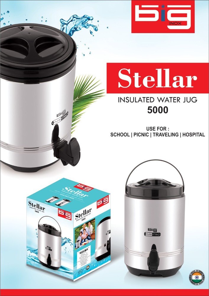 Big Balck Thermosteel Water Jug, Cold Time: 6, Capacity: 5000 ml