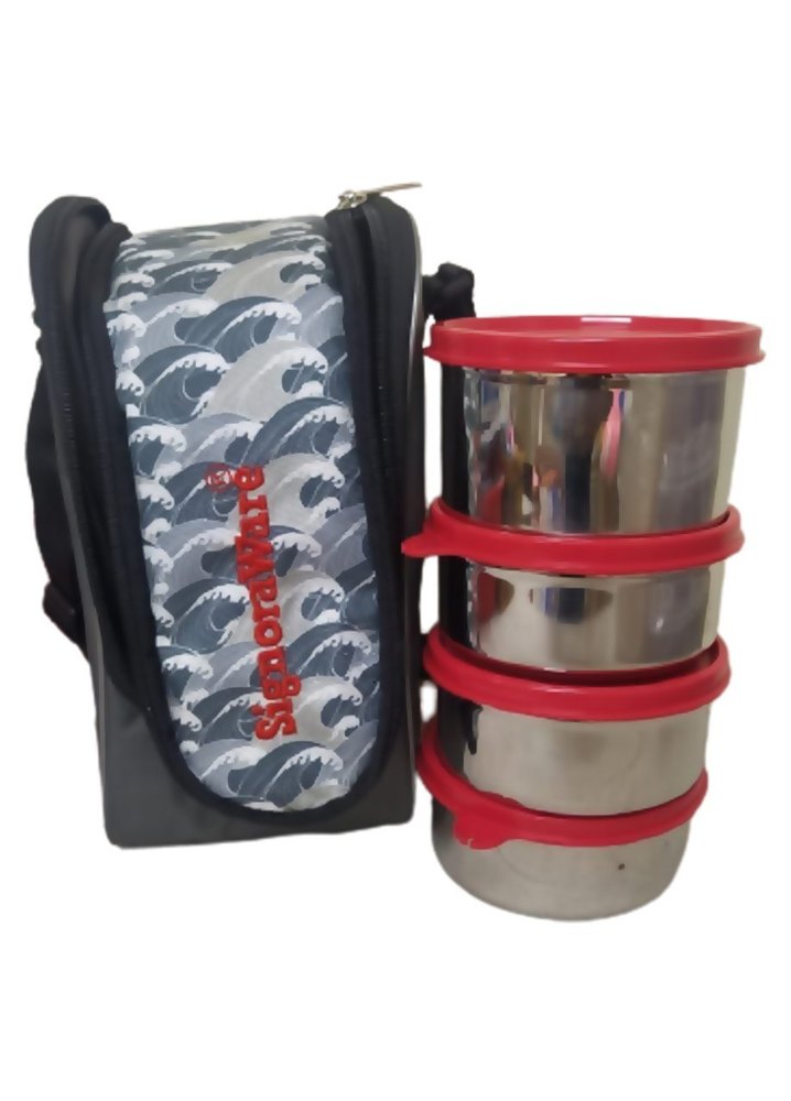 Stainless Steel Red Signoraware SS Tiffin Box, For Office, 4 Containers