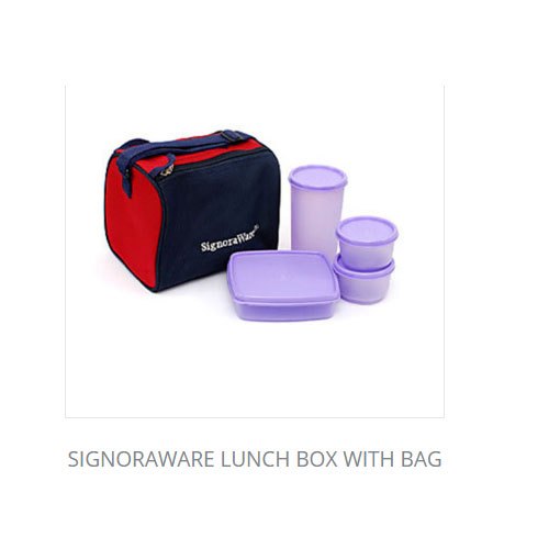 Made from Virgin Plastic Only Purple Promotional Signoraware Lunch Box With Bag