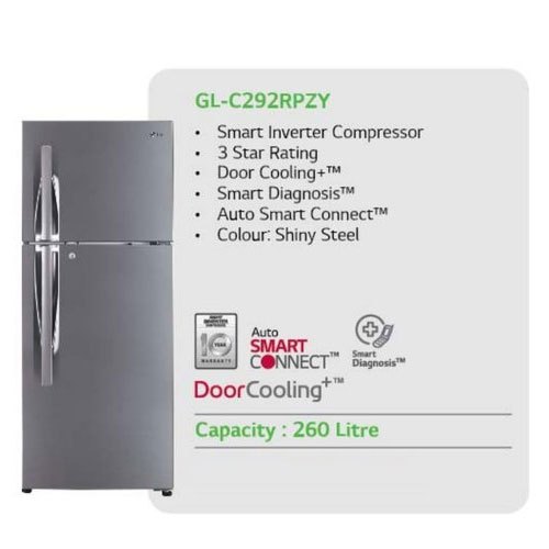 Shiny Steel Auto GL-C292RPZY LG Double Door Refrigerator, Capacity: 260 L