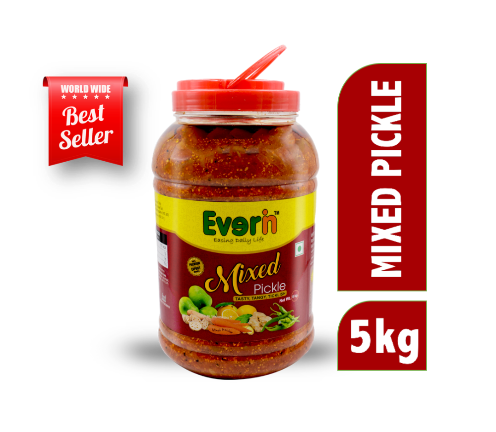 Everin Spicy 5 kg Mixed Pickle, Packaging Type: Plastic Jar