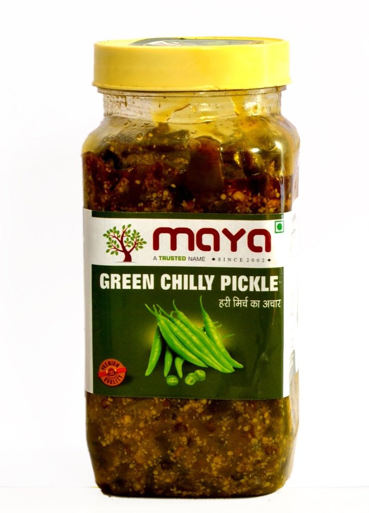 Spicy 500g Maya Green Chilli Pickle, Packaging Type: Jar img