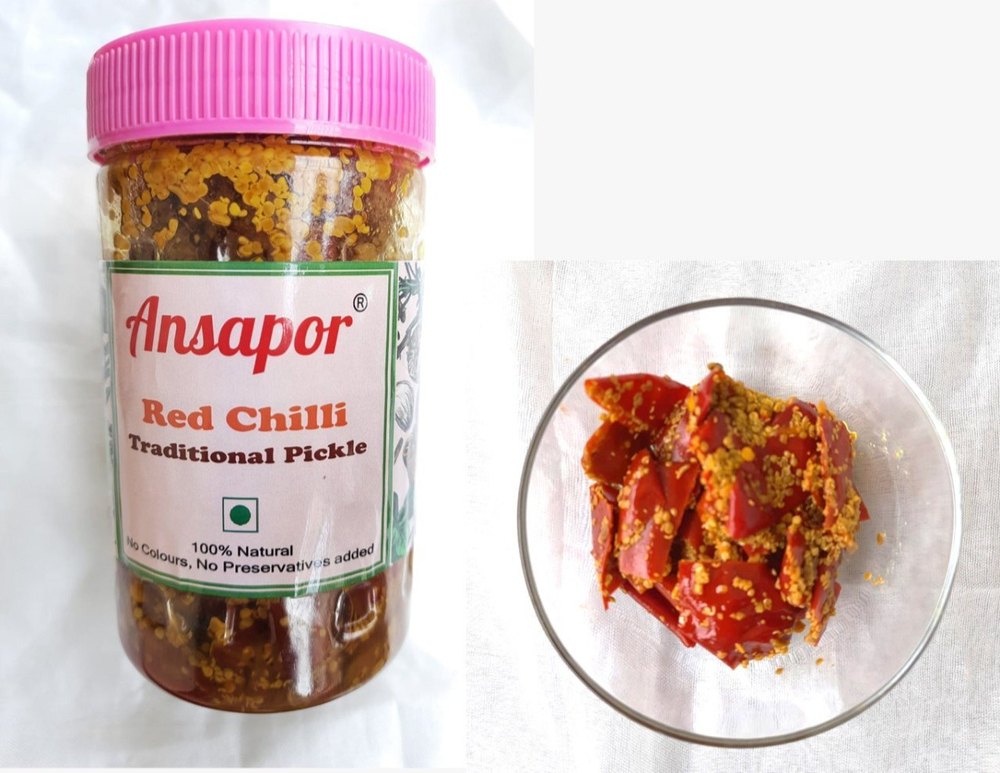 Ansapor Spicy Organic Red Chili Pickle, Packaging Type: Bottle, Packaging Size: 500 G img